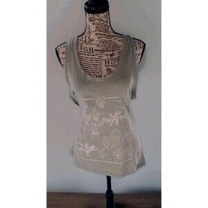 IML House Plant Tank Top Lg Womens Green Scoop Neck Large Leaf Botanical Outline